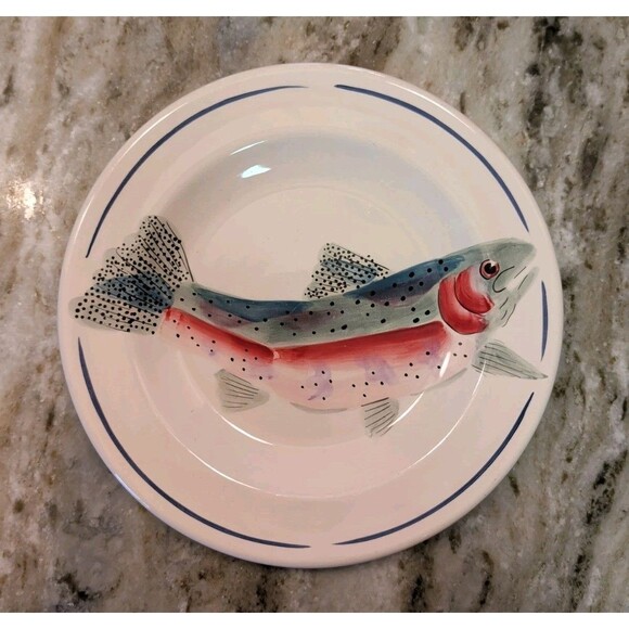 VINTAGE SARAH PETERSON RAINBOW TROUT SERVING PLATE 9” SIGNED CARLISLE HARTSTONE - Picture 1 of 6